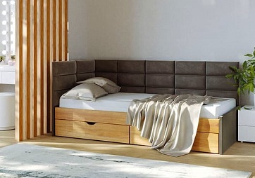 мягкая подростковая кровать с изголовьем