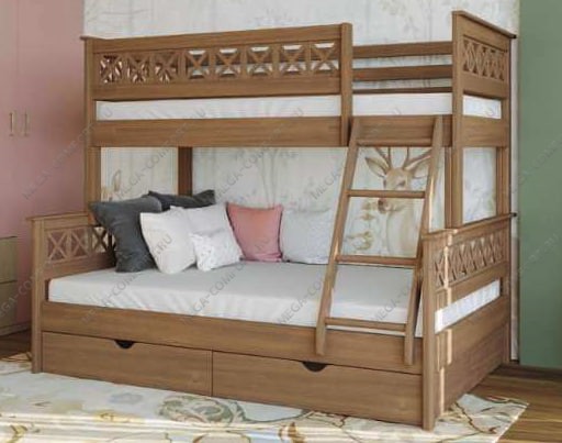 Трёхместная двухъярусная кровать Каролина