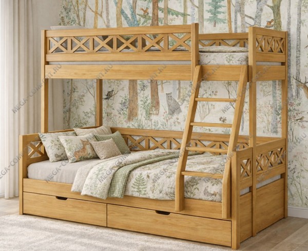 Трехместная двухъярусная кровать Каролина