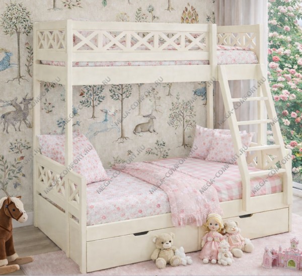 Трехместная двухъярусная кровать Каролина