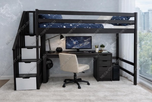 Кровать-чердак Асгард с лестницей-комодом